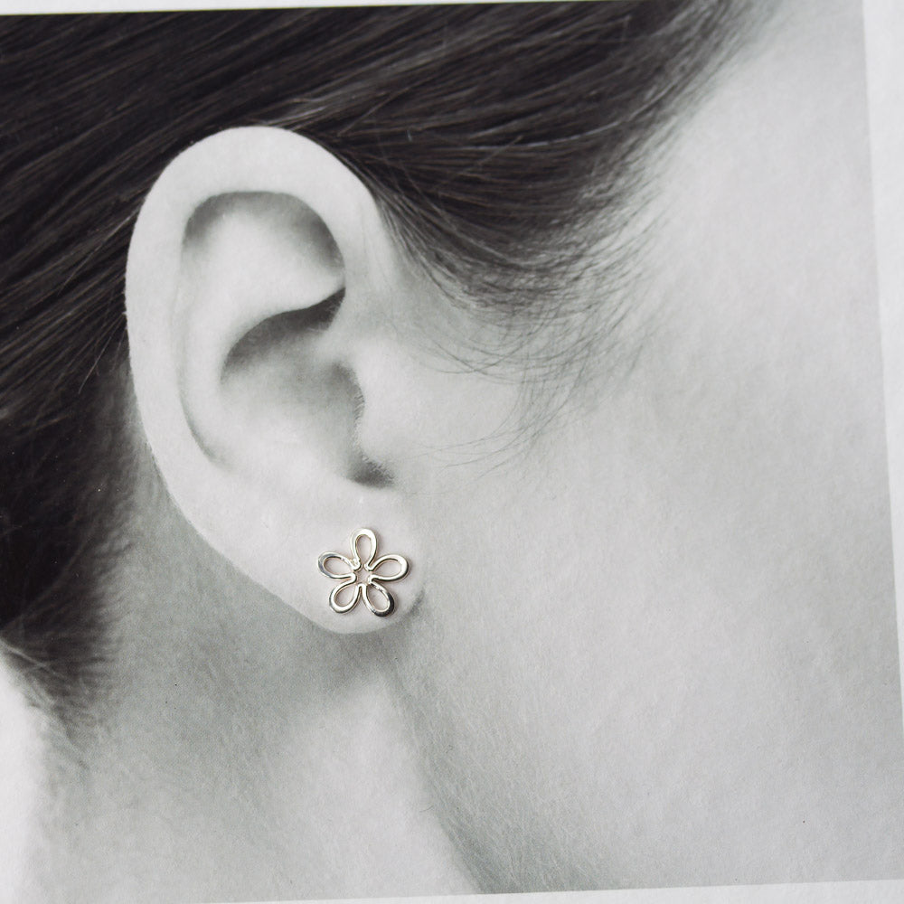 Small Mismatched Boho Studs - Silver Wire Flower and Butterfly Outlines - CookOnStrike