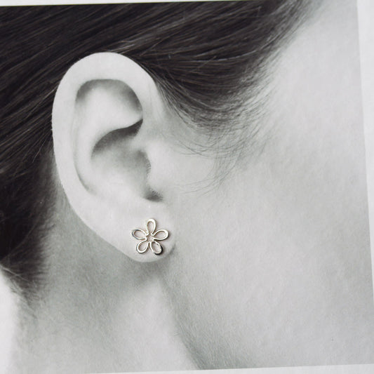 Small Mismatched Boho Studs - Silver Wire Flower and Butterfly Outlines - CookOnStrike