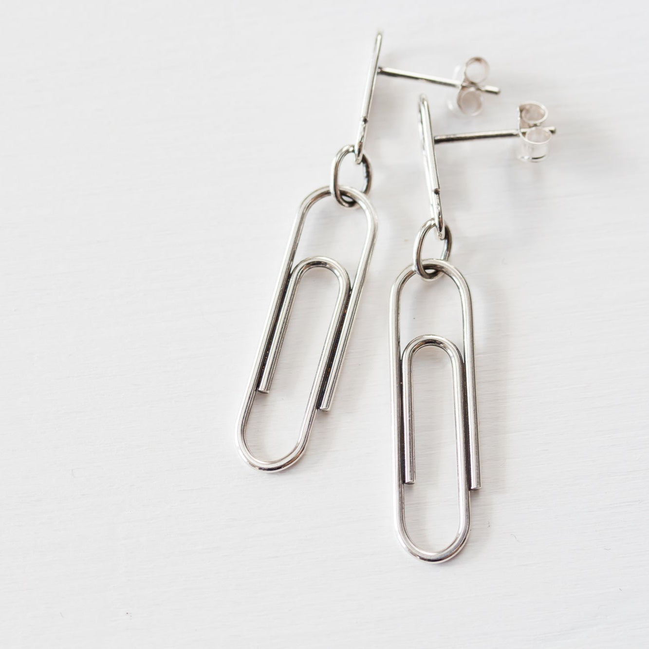 Double Paperclip Dangly Stud Earrings, Sterling Silver - CookOnStrike