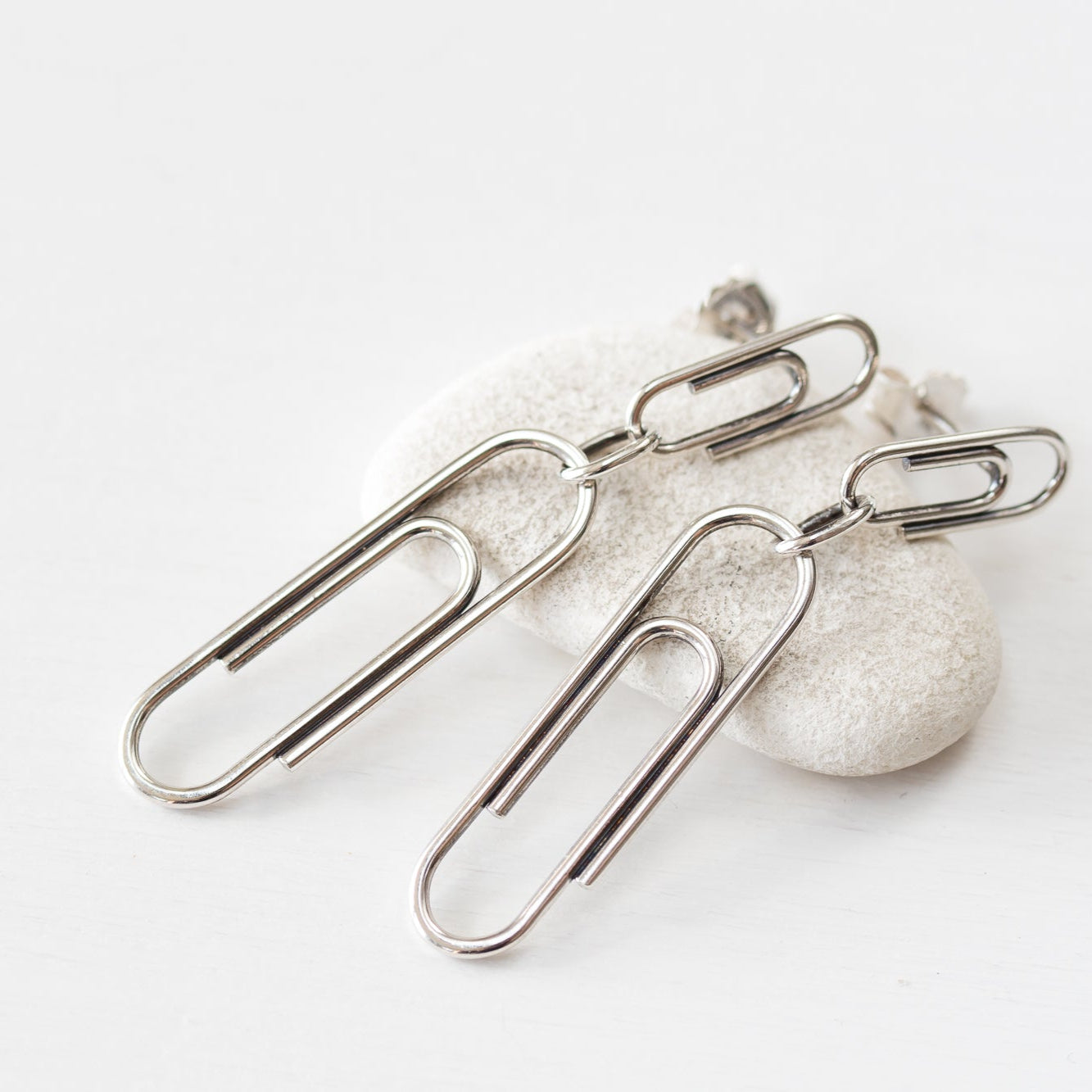 Double Paperclip Dangly Stud Earrings, Sterling Silver - CookOnStrike
