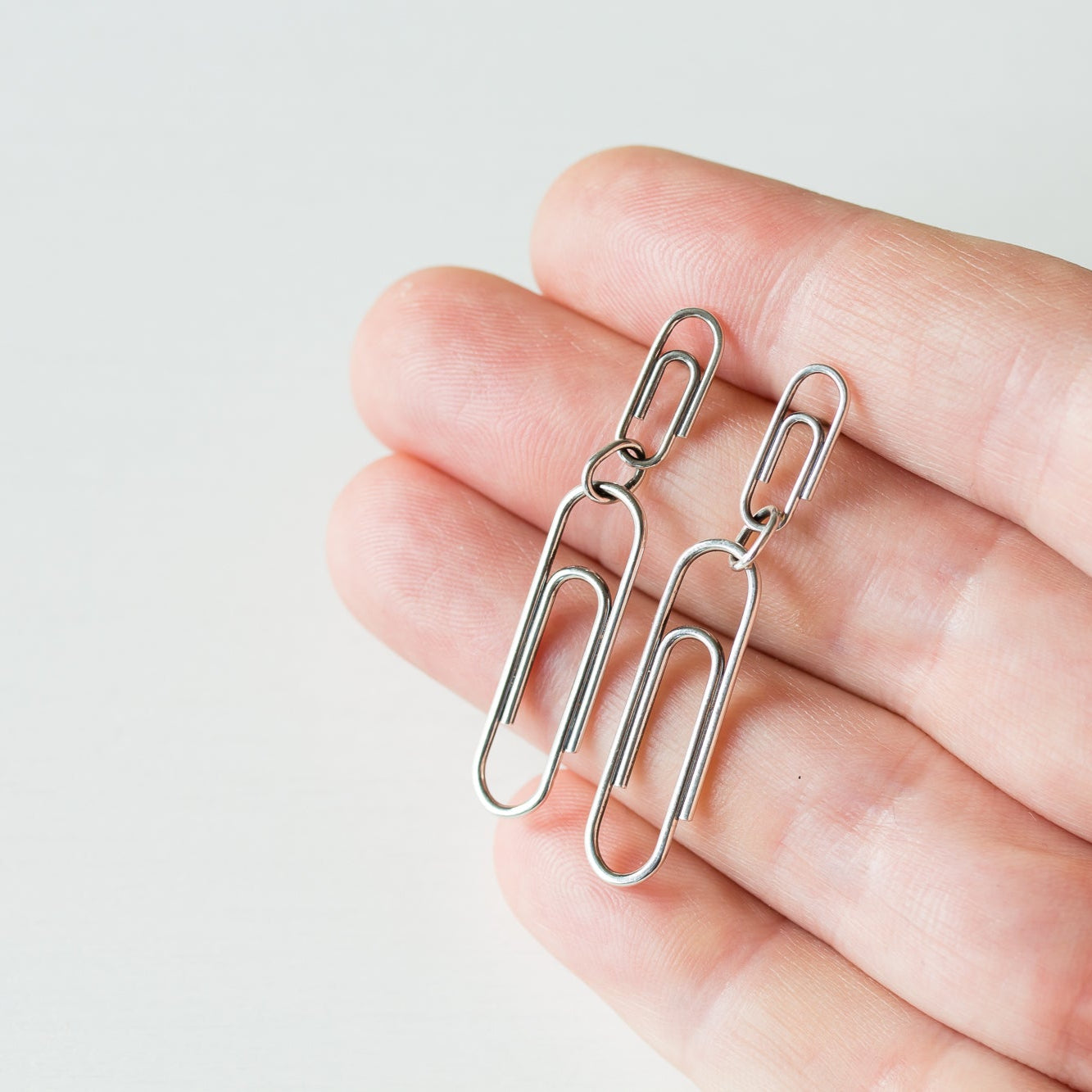 Double Paperclip Dangly Stud Earrings, Sterling Silver - CookOnStrike