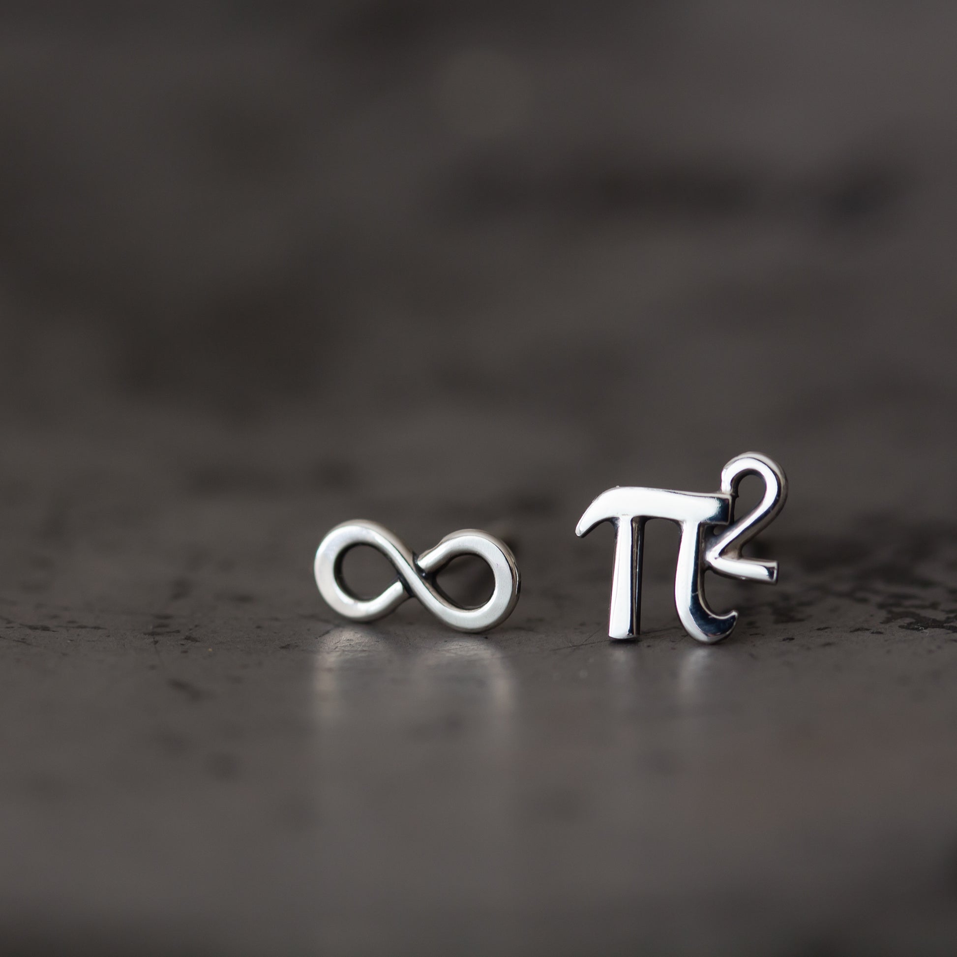 Mismatched Stud Earring Set, Tiny Pi (π) Squared and Infinity Symbol - CookOnStrike