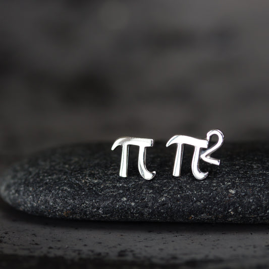 Mismatched Pair of Cute Tiny Pi Studs, mini π and π Squared Stud Earrings - CookOnStrike