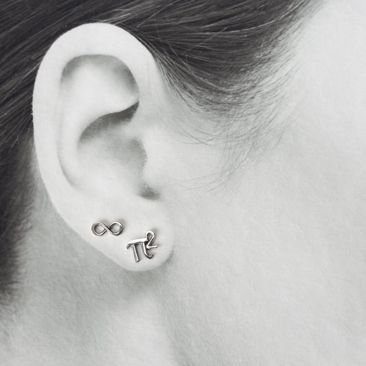 Mismatched Stud Earring Set, Tiny Pi (π) Squared and Infinity Symbol - CookOnStrike