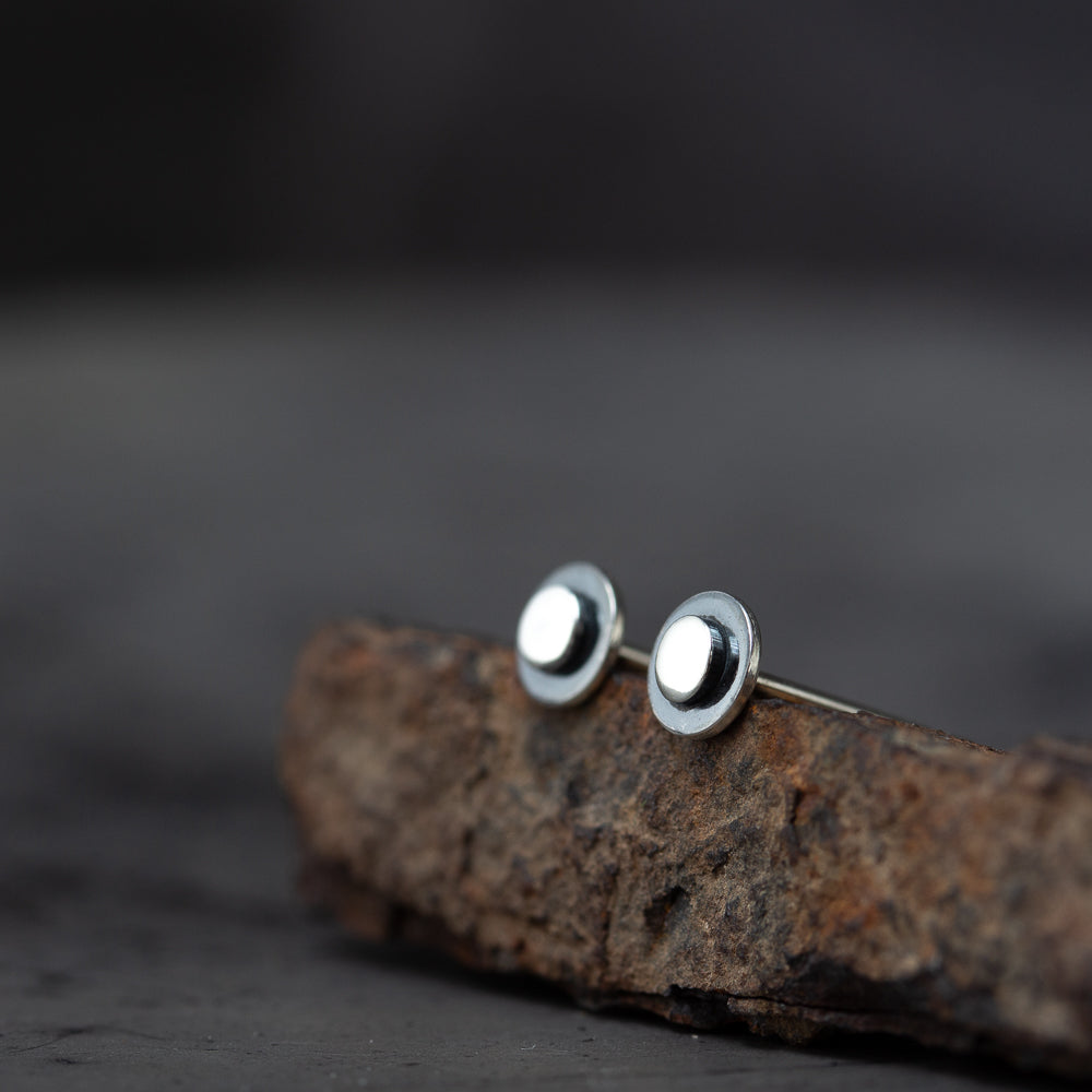 Very Tiny 4.5mm Round Layered Disc Studs, Teeny Tiny Minimalist Sterling Silver Stud Earrings - CookOnStrike