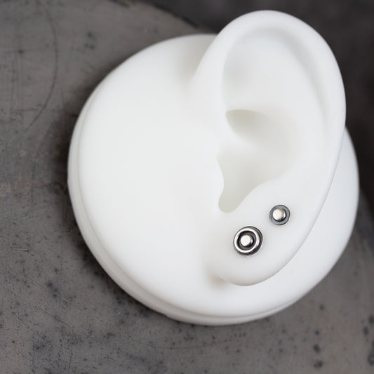 Stud earring set for double piercing, 6mm and 4mm Round Bullseye Disc Studs - CookOnStrike