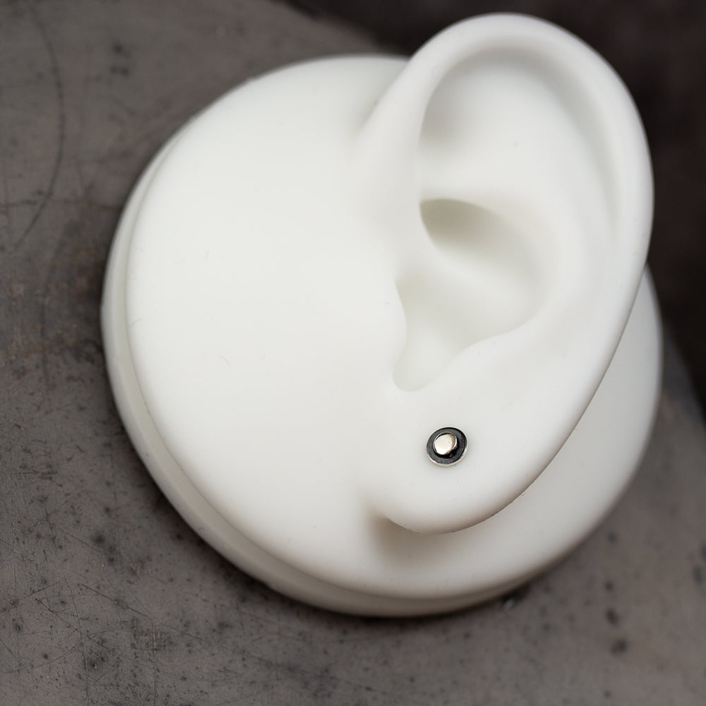Very Tiny 4.5mm Round Layered Disc Studs, Teeny Tiny Minimalist Sterling Silver Stud Earrings - CookOnStrike