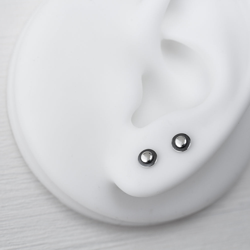Very Tiny 4.5mm Round Layered Disc Studs, Teeny Tiny Minimalist Sterling Silver Stud Earrings - CookOnStrike