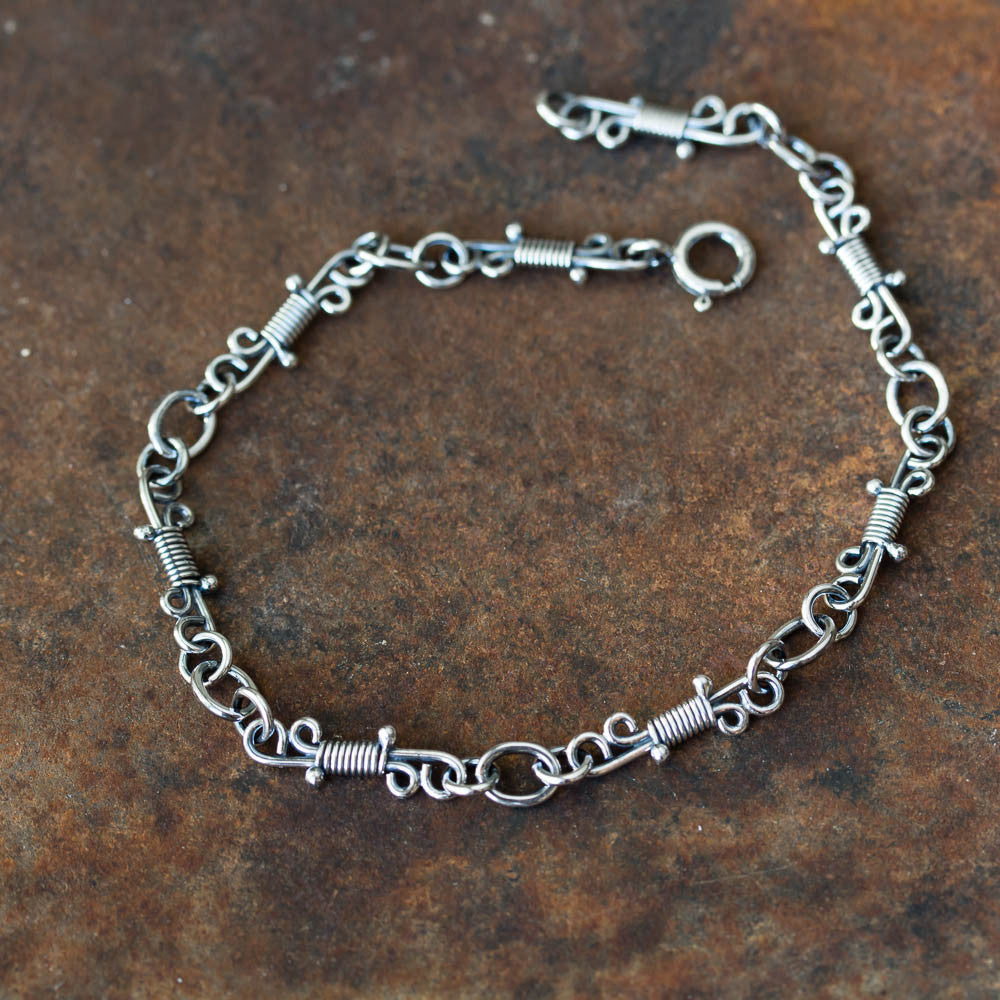 Artisan Wire Wrapped Chain Link Bracelet, Sterling Silver - jewelry by CookOnStrike