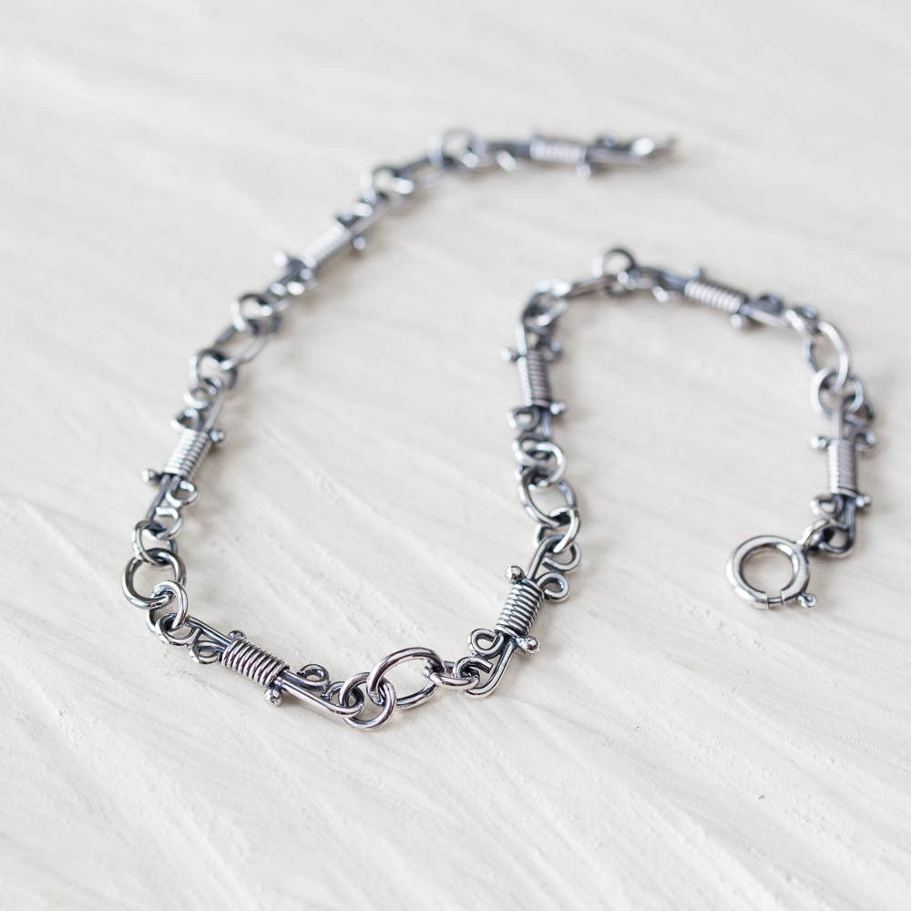 Artisan Wire Wrapped Chain Link Bracelet, Sterling Silver - jewelry by CookOnStrike