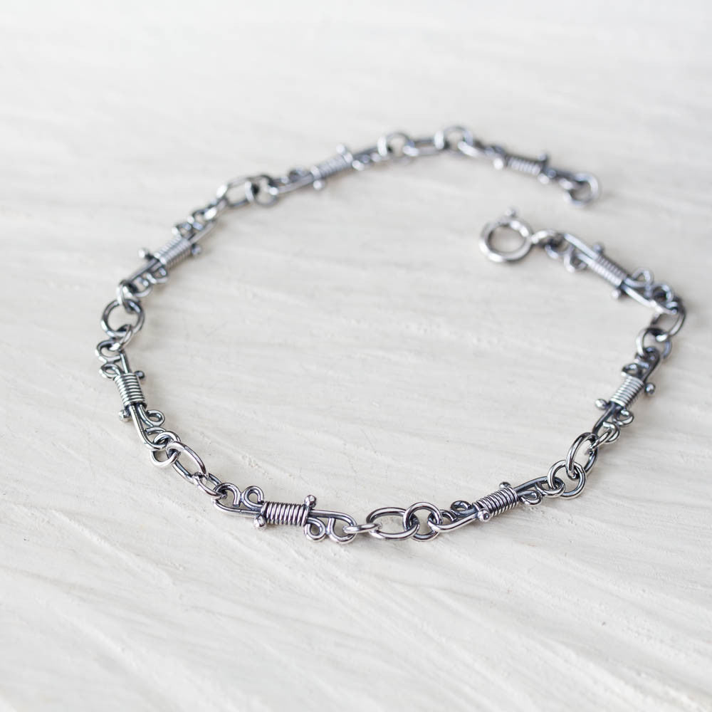 Artisan Wire Wrapped Chain Link Bracelet, Sterling Silver - jewelry by CookOnStrike