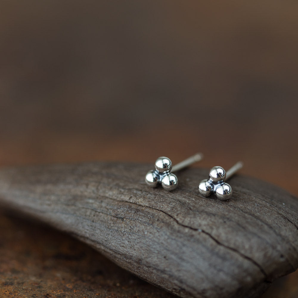 4mm Sterling Silver Stud Earrings, Three Balls - jewelry by CookOnStrike