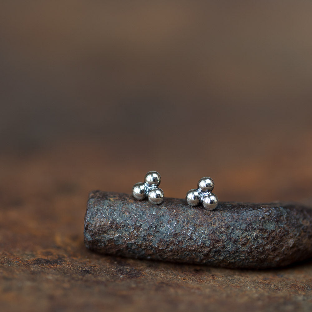 4mm Sterling Silver Stud Earrings, Three Balls - jewelry by CookOnStrike