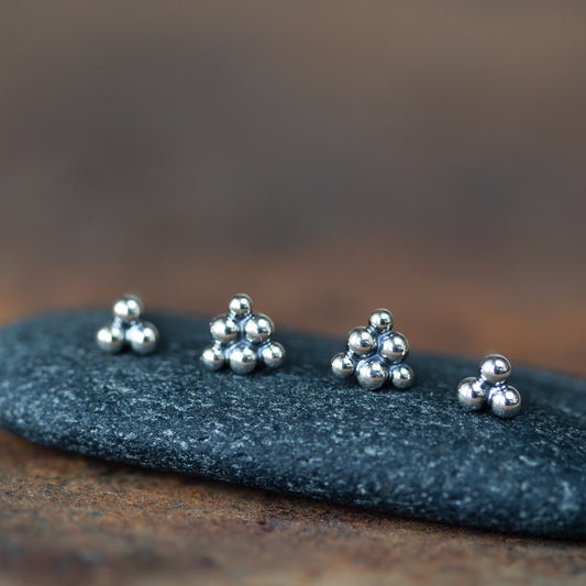 Triangle Stud Earring Set for Double Piercing, Sterling Silver - jewelry by CookOnStrike