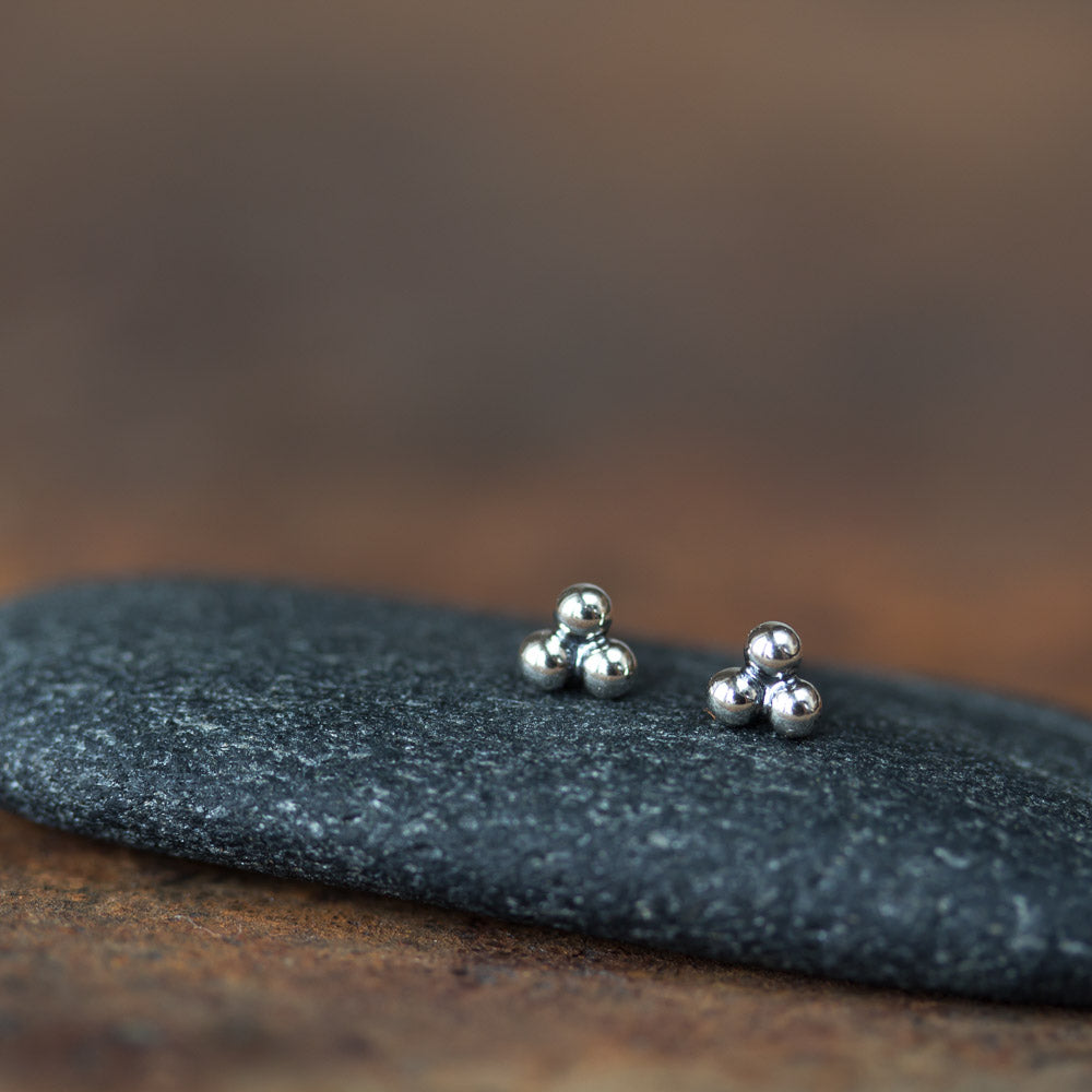 4mm Sterling Silver Stud Earrings, Three Balls - jewelry by CookOnStrike