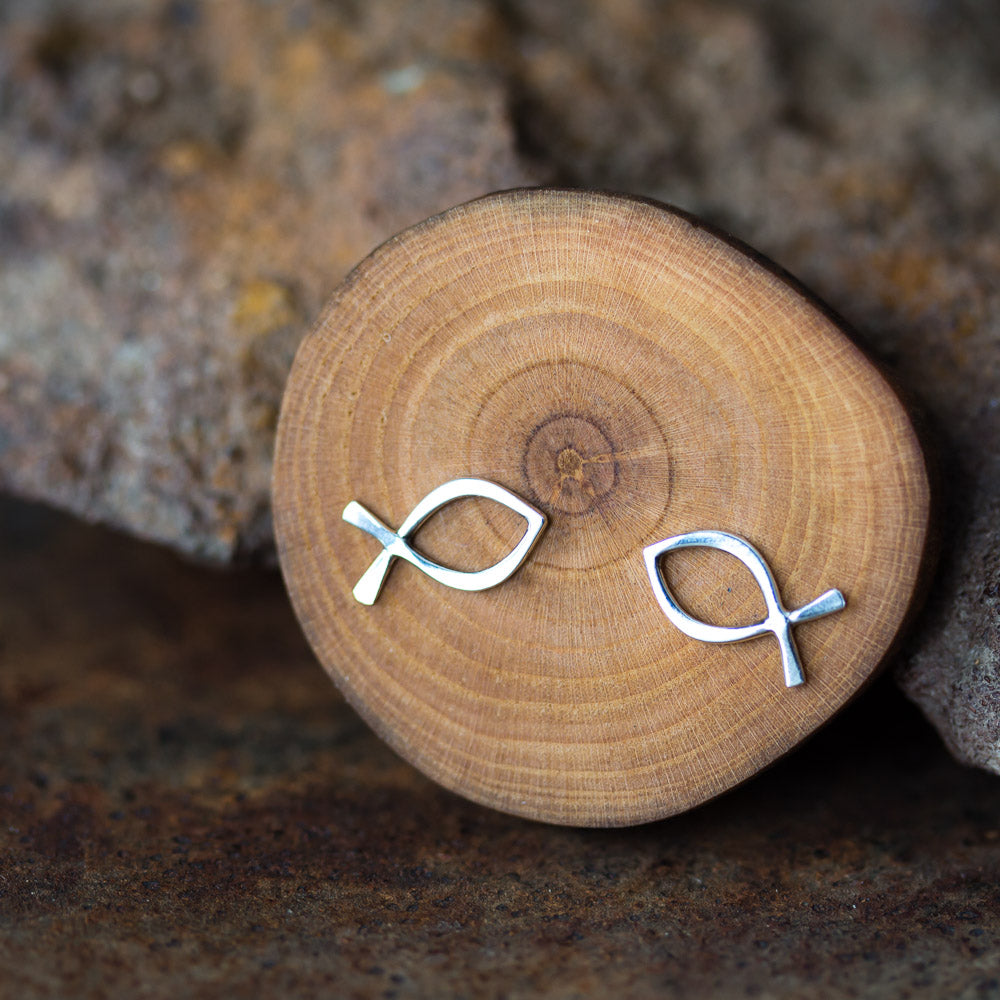 Medium Fish Outline Stud Earrings, Ichthus Symbol - jewelry by CookOnStrike