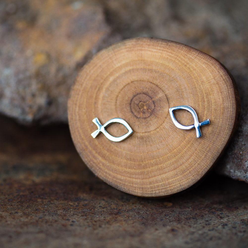 Tiny Fish Stud Earrings, Ichthus Symbol - jewelry by CookOnStrike