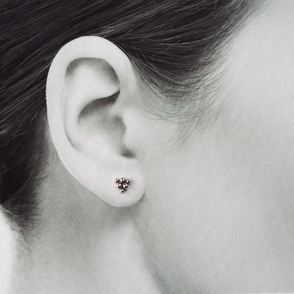 Small Triangle Stud Earrings, Sterling Silver Ball Cluster - jewelry by CookOnStrike