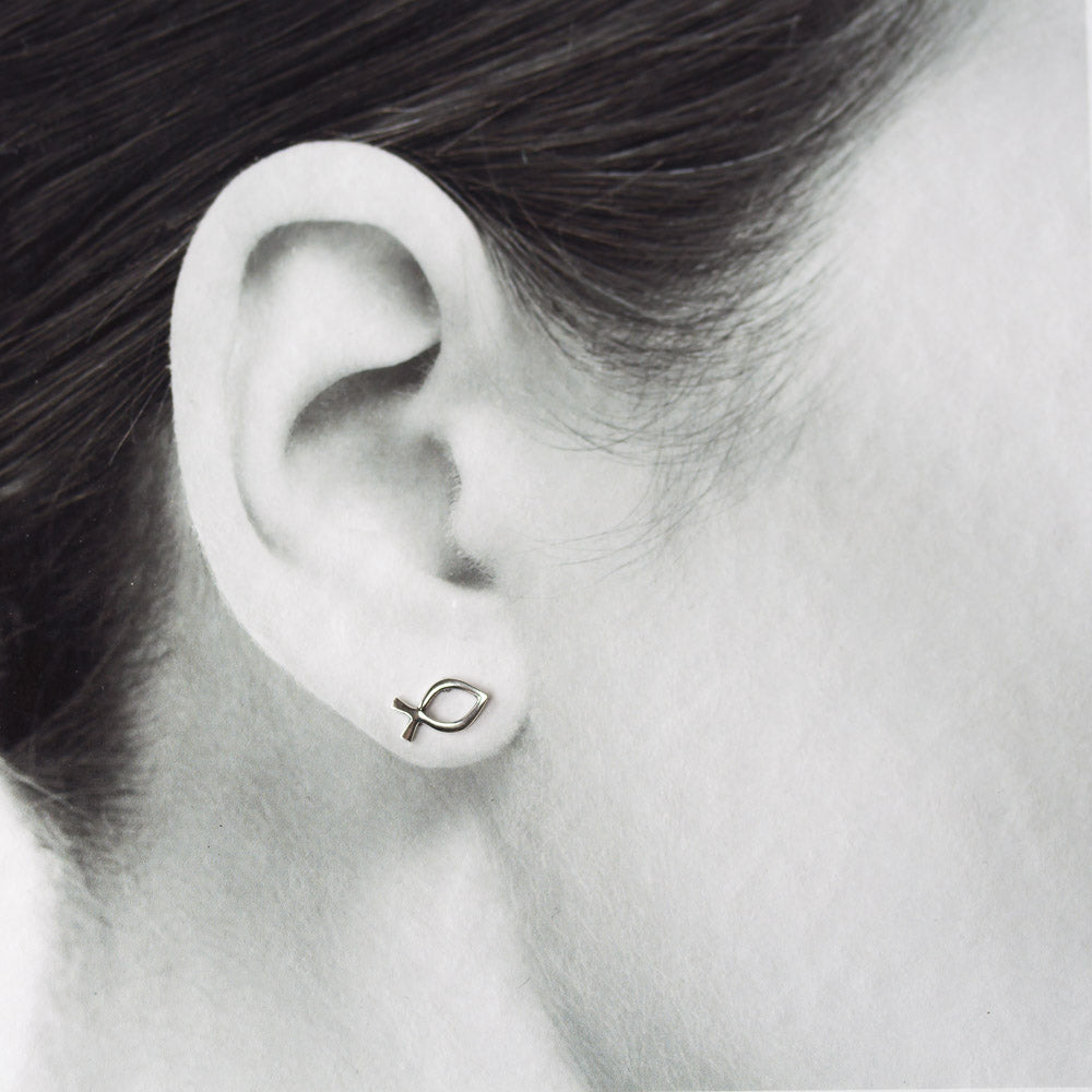 Tiny Fish Stud Earrings, Ichthus Symbol - jewelry by CookOnStrike