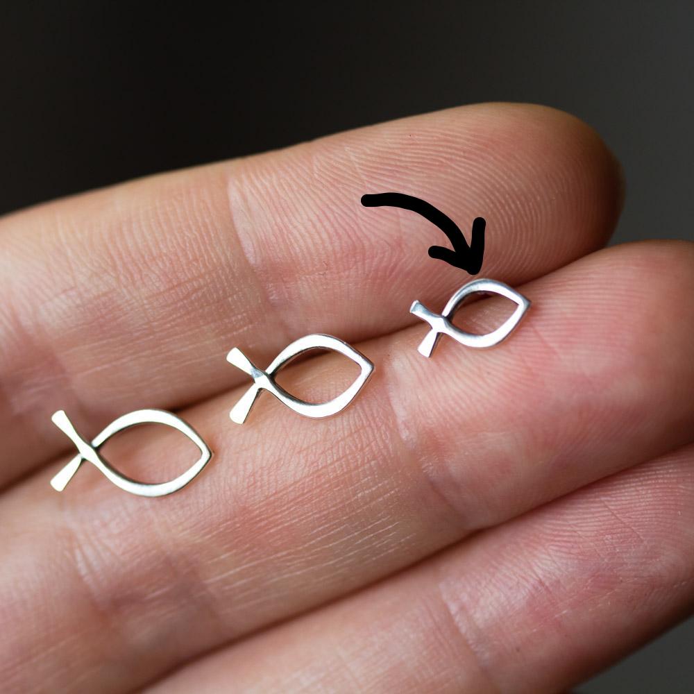 Tiny Fish Stud Earrings, Ichthus Symbol - jewelry by CookOnStrike