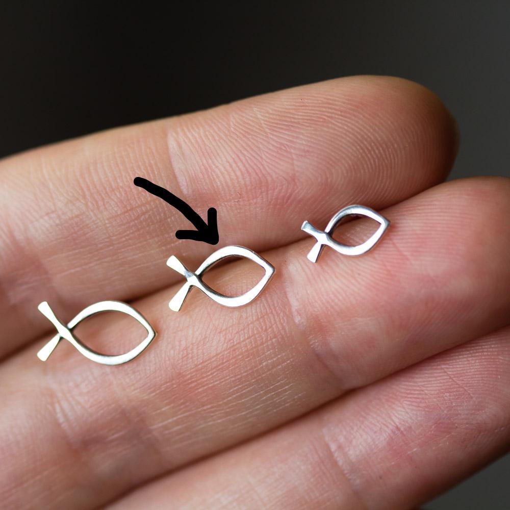 Medium Fish Outline Stud Earrings, Ichthus Symbol - jewelry by CookOnStrike