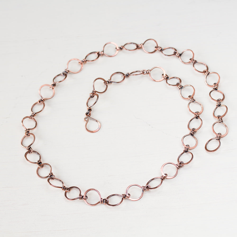 Large Hammered Wire Wrapped Copper Chain Necklace - jewelry by CookOnStrike