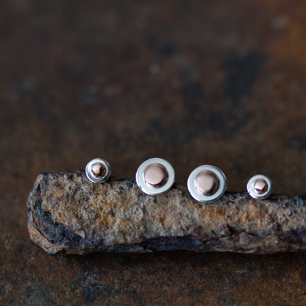 Stylish Double Piercing Earrings Set, Sterling Silver and Copper - jewelry by CookOnStrike