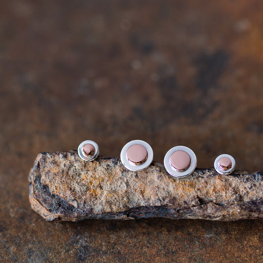 Stylish Double Piercing Earrings Set, Sterling Silver and Copper - jewelry by CookOnStrike