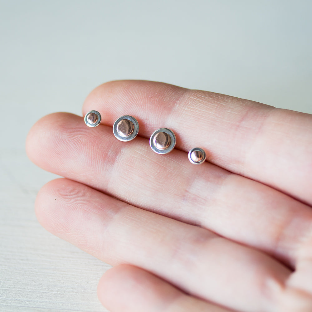 Stylish Double Piercing Earrings Set, Sterling Silver and Copper - jewelry by CookOnStrike