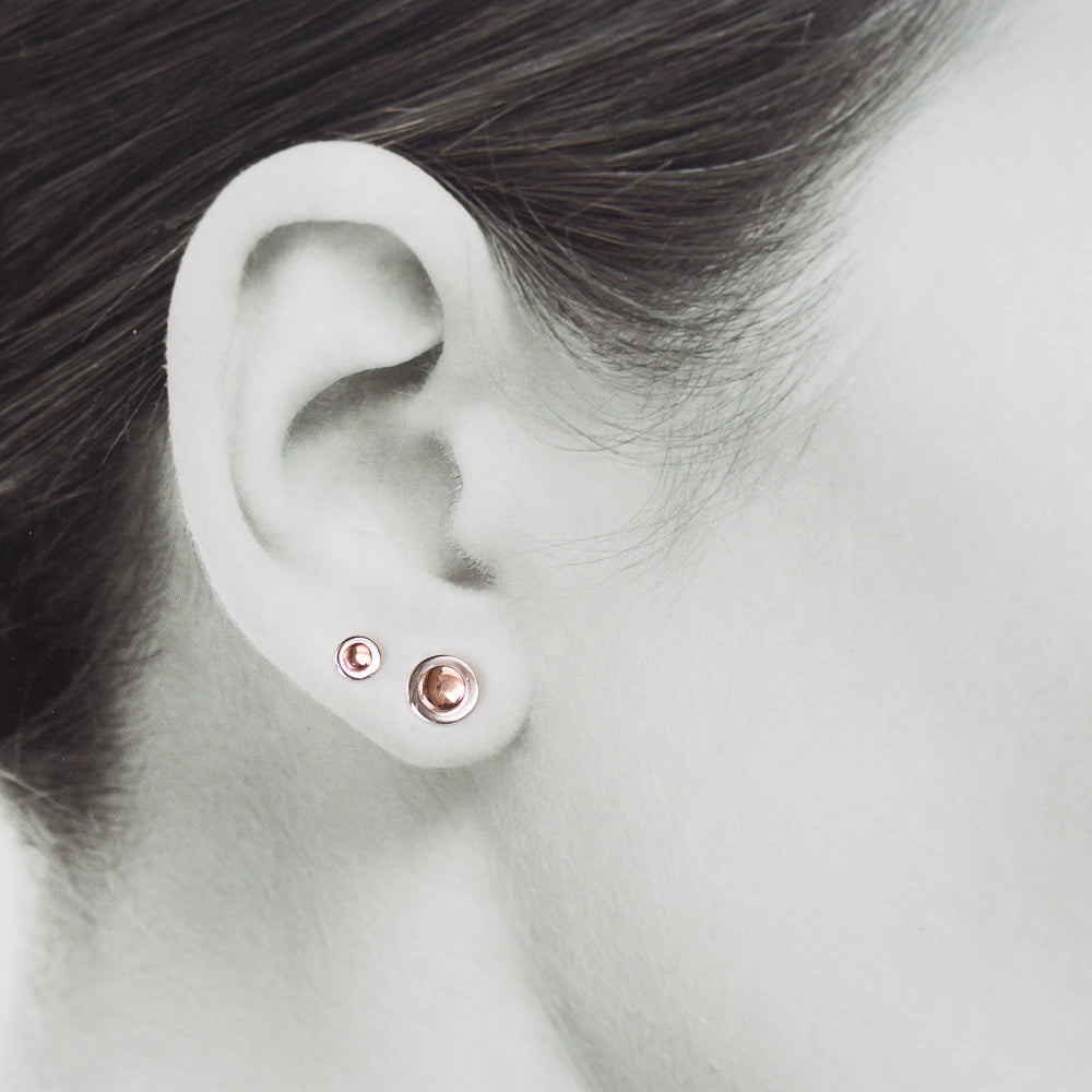 Stylish Double Piercing Earrings Set, Sterling Silver and Copper - jewelry by CookOnStrike