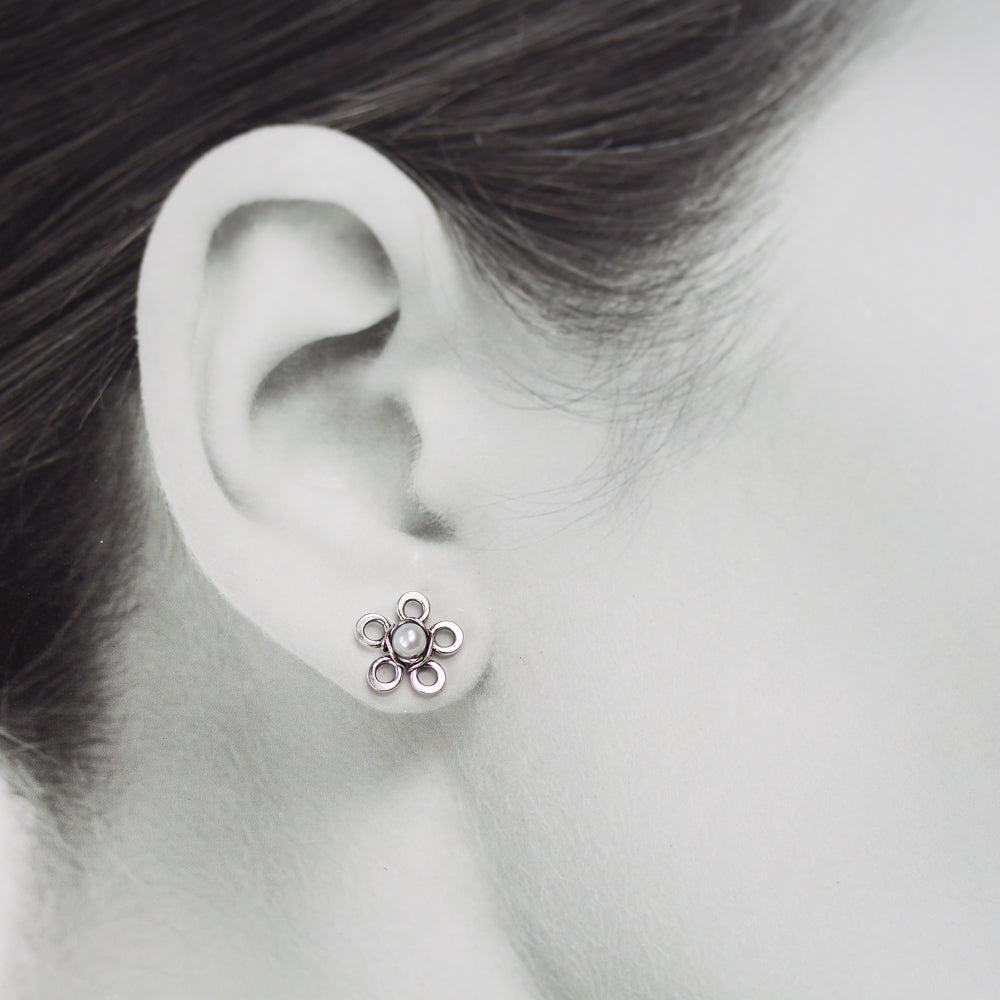 Tiny White Pearl Flower Stud Earrings - jewelry by CookOnStrike