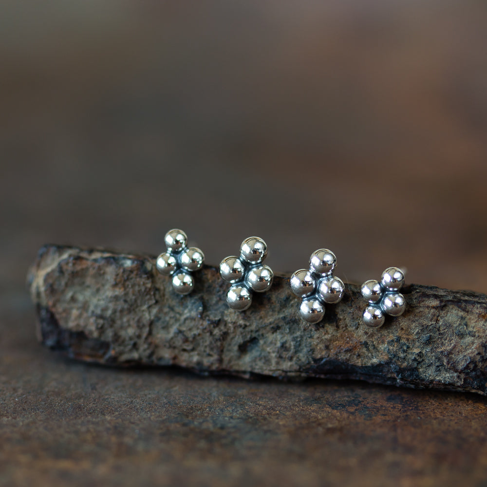 Beaded Diamond Shape Stud Earring Set For Double Piercing - jewelry by CookOnStrike