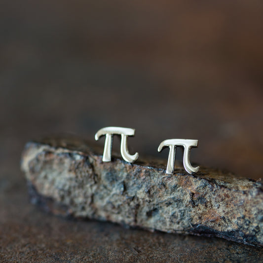 Handcrafted Greek Letter Pi Stud Earrings, Sterling Silver - jewelry by CookOnStrike