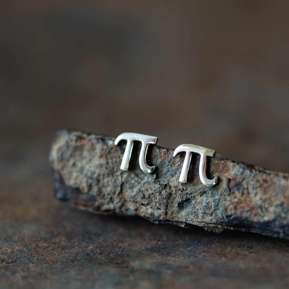 Handcrafted Greek Letter Pi Stud Earrings, Sterling Silver - jewelry by CookOnStrike