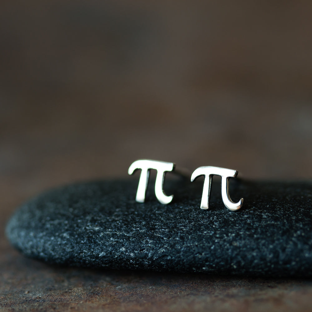 Handcrafted Greek Letter Pi Stud Earrings, Sterling Silver - jewelry by CookOnStrike