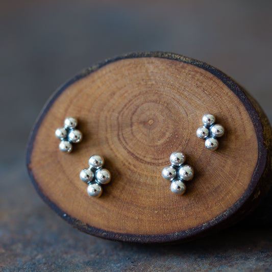 Beaded Diamond Shape Stud Earring Set For Double Piercing - jewelry by CookOnStrike