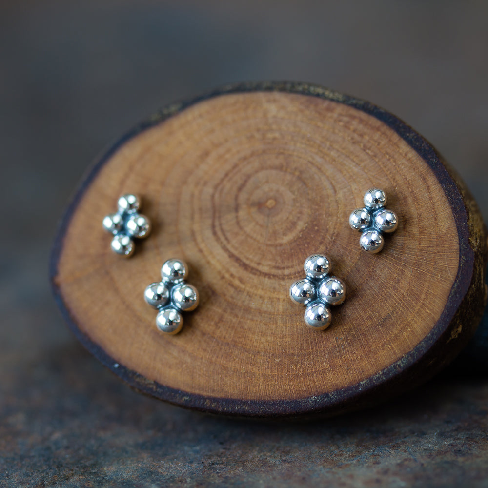 Beaded Diamond Shape Stud Earring Set For Double Piercing - jewelry by CookOnStrike