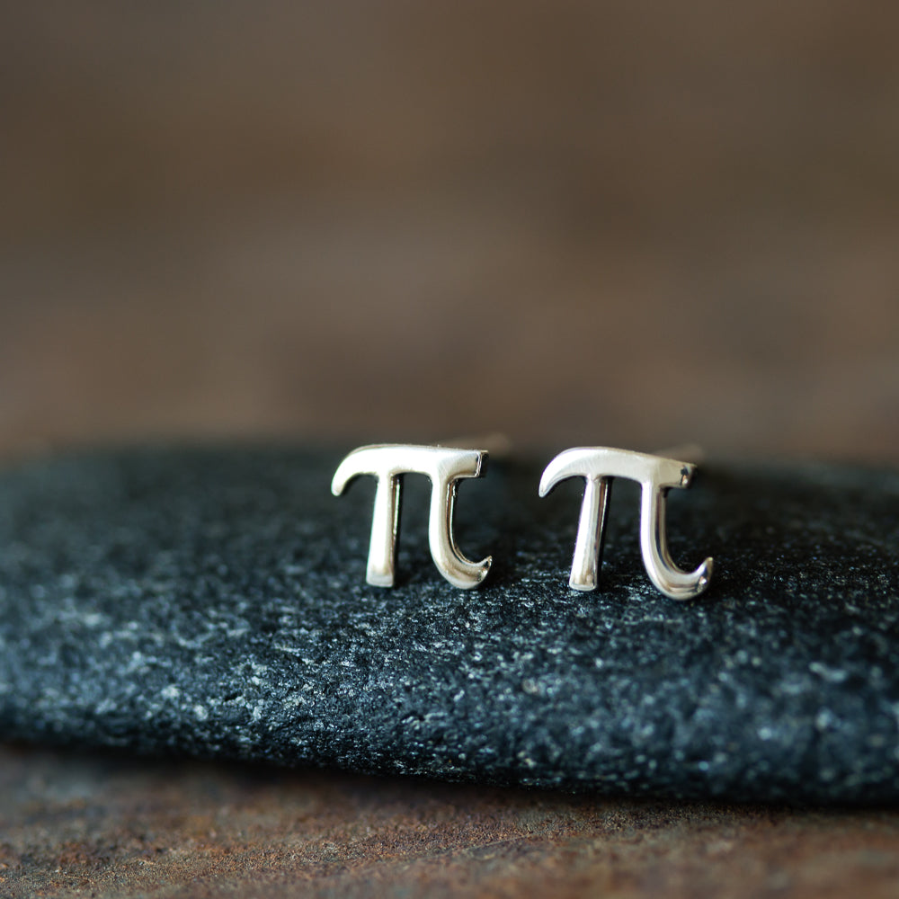 Handcrafted Greek Letter Pi Stud Earrings, Sterling Silver - jewelry by CookOnStrike