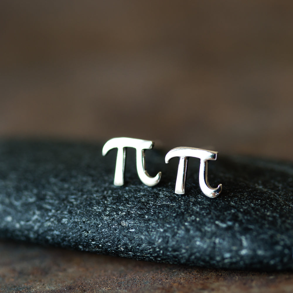 Handcrafted Greek Letter Pi Stud Earrings, Sterling Silver - jewelry by CookOnStrike