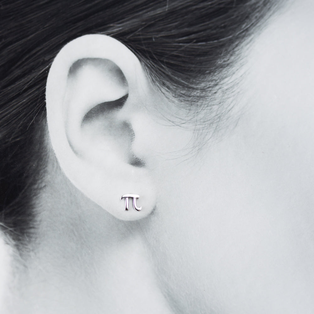 Handcrafted Greek Letter Pi Stud Earrings, Sterling Silver