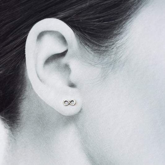 Tiny Infinity Earrings, Small modern everyday studs - jewelry by CookOnStrike