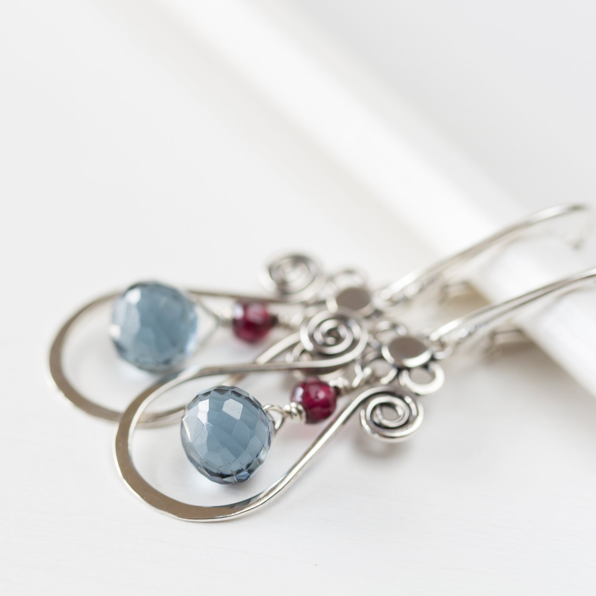 Blue and Red Gemstone Leverback Earrings, 925 sterling silver - jewelry by CookOnStrike