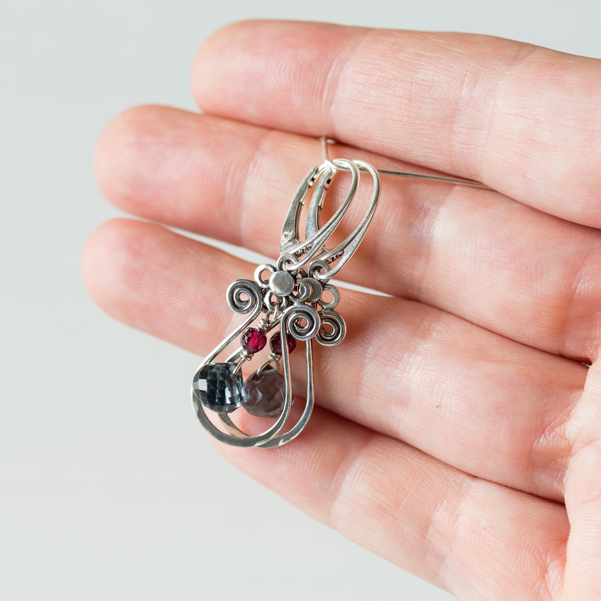 Blue and Red Gemstone Leverback Earrings, 925 sterling silver - jewelry by CookOnStrike