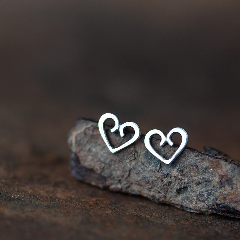 Tiny Heart Stud Earrings, romantic gift for her - jewelry by CookOnStrike