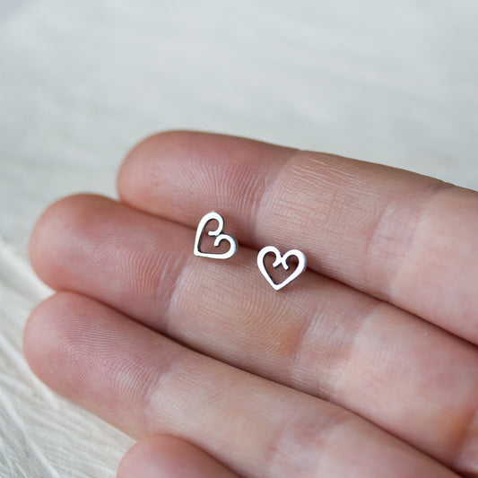 Tiny Heart Stud Earrings, romantic gift for her - jewelry by CookOnStrike