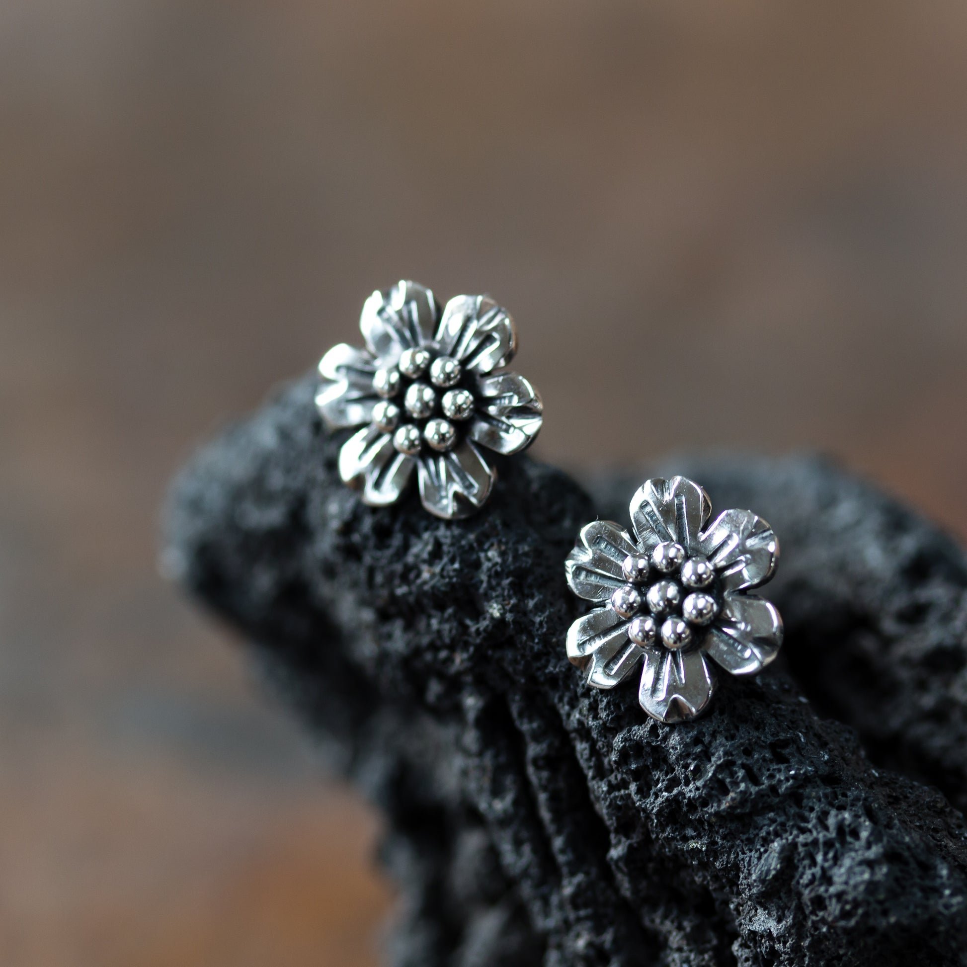 Handmade Flower Stud Earrings, Sterling Silver - jewelry by CookOnStrike