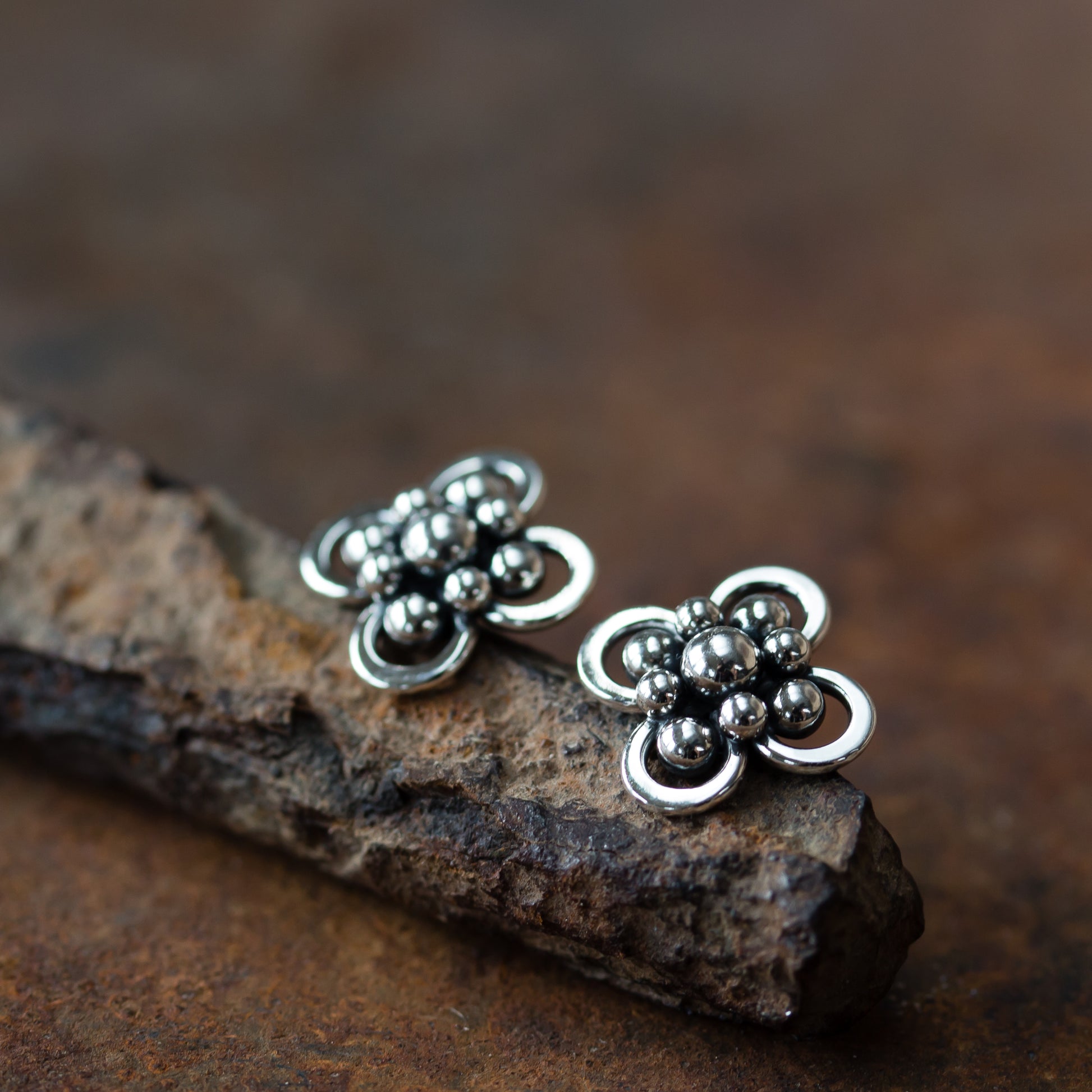 Atomic Arabesque Starburst Flower Stud Earrings, Sterling Silver - jewelry by CookOnStrike