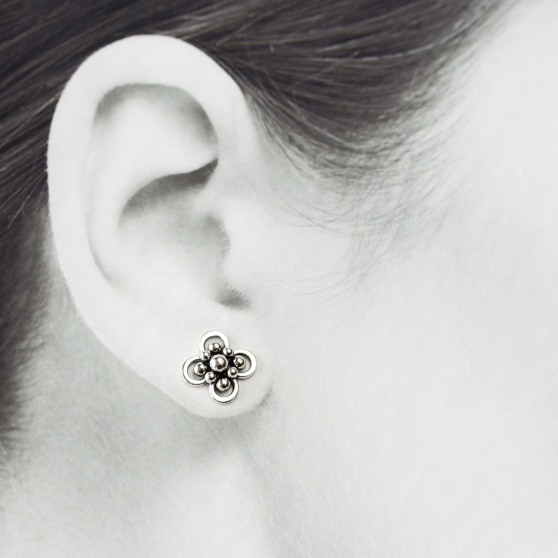 Atomic Arabesque Starburst Flower Stud Earrings, Sterling Silver - jewelry by CookOnStrike