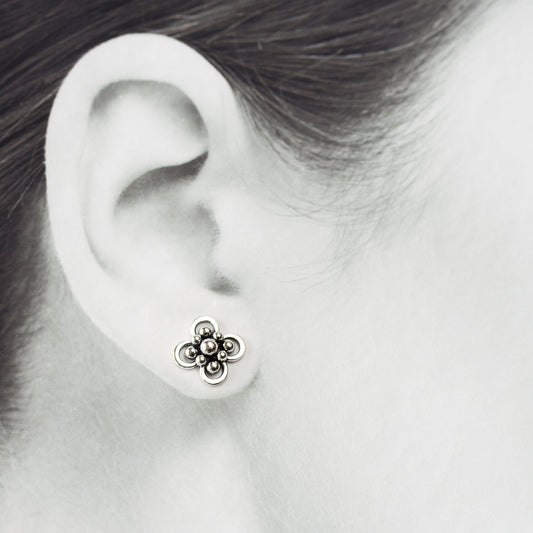 Atomic Arabesque Starburst Flower Stud Earrings, Sterling Silver - jewelry by CookOnStrike