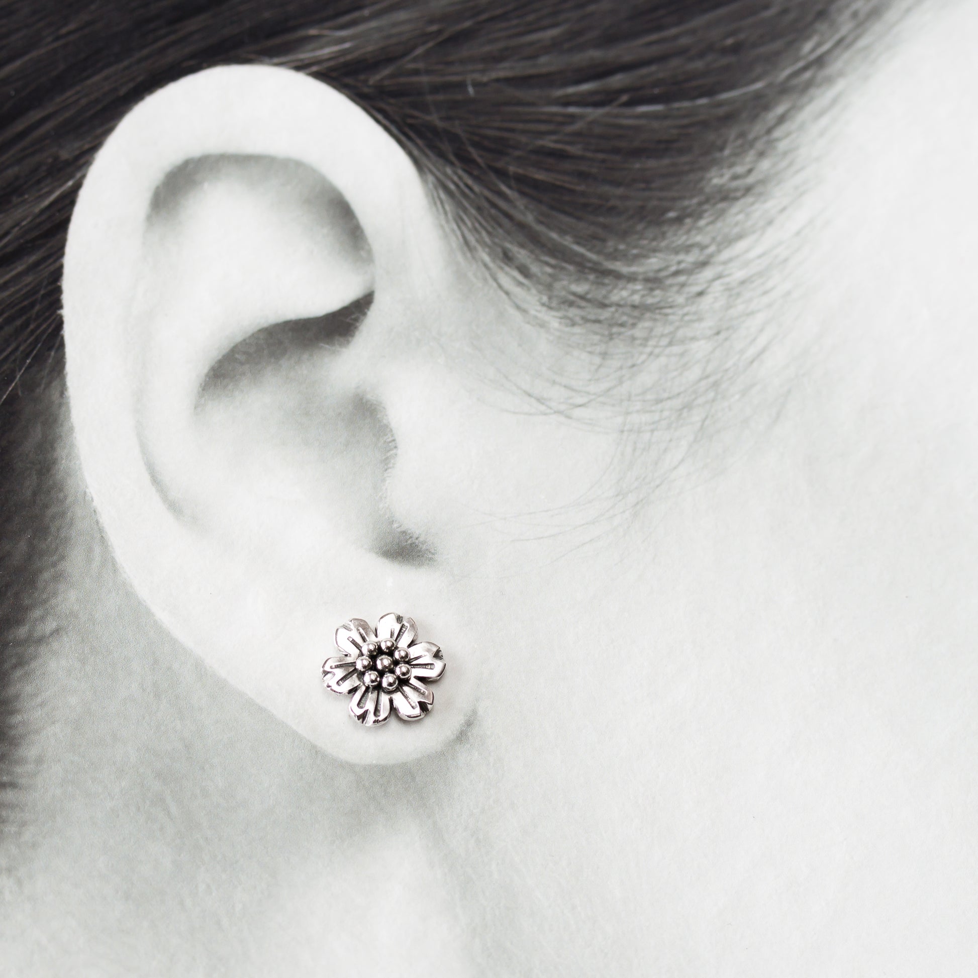 Handmade Flower Stud Earrings, Sterling Silver - jewelry by CookOnStrike